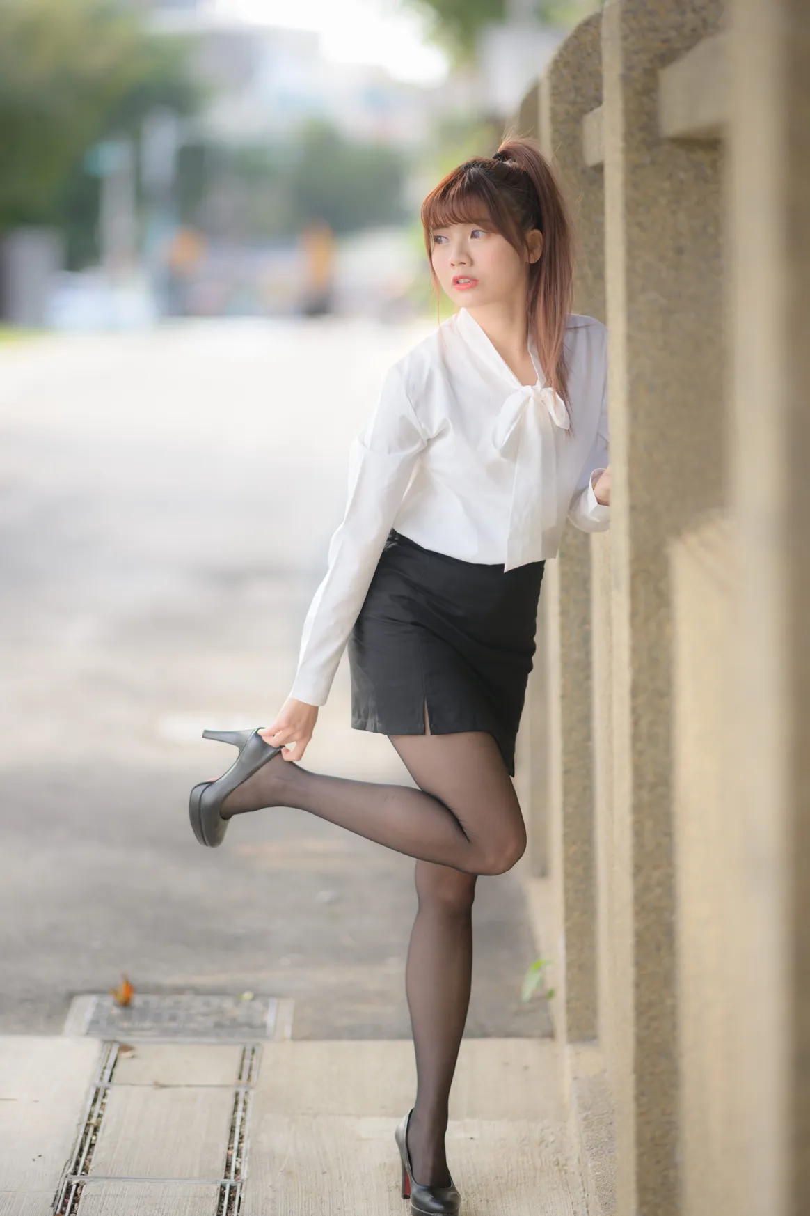 [Mzsock] NO.237 OL black silk uniform high heels street photography#[105P]-7